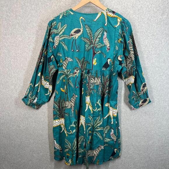 BEAU & RO The Murray Mini Dress in Petite Blue Safari Floral Balloon Size XL - Picture 4 of 10